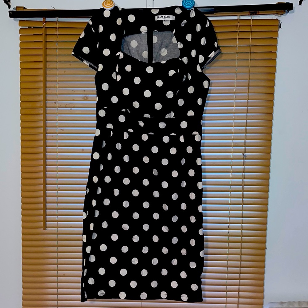 Grace Karin Black polkadot dress